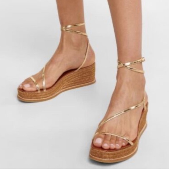 Jimmy Choo Shoes - Jimmy Choo Drive 60 Metallic Wedge Espadrille Strappy Sandal Shoe Women's 42